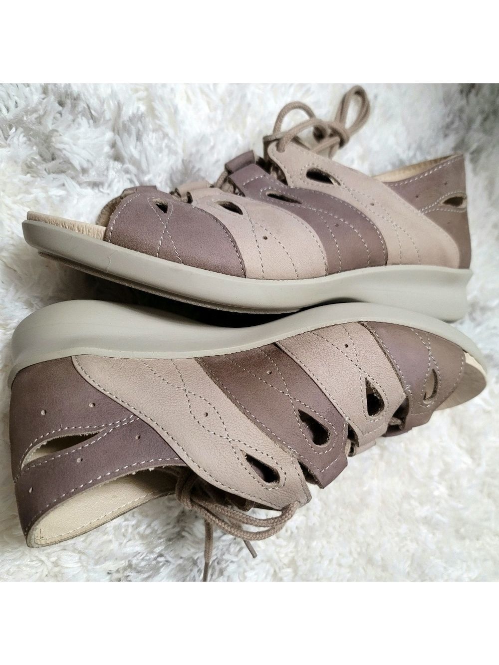 Easy B Taupe Ghillie-Tie Causal Shoes